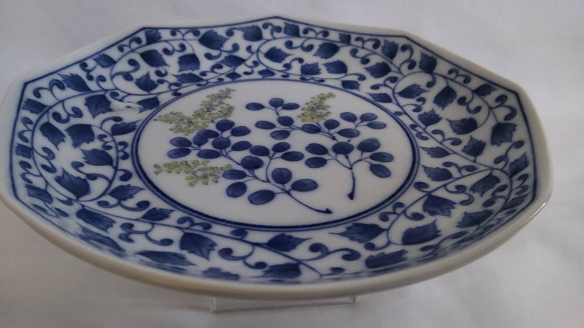 たち吉 瑠璃 八角中皿 5枚セット 藍染 輪花皿 中皿 大皿 八角皿